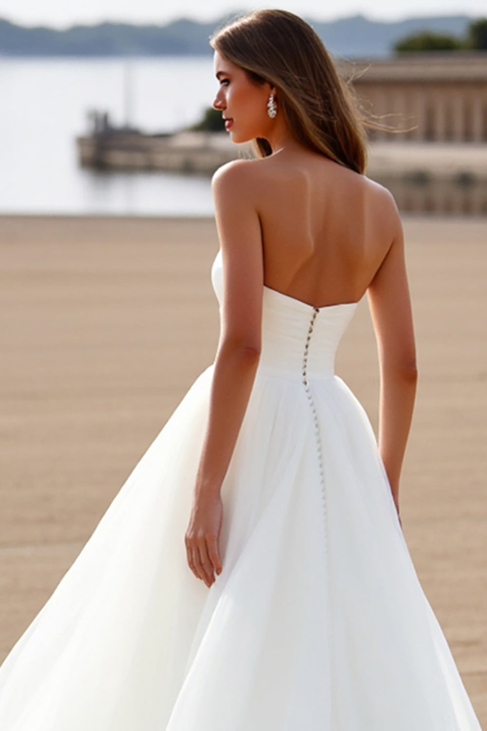 Chiffon Sweetheart White Sweep Train Wedding Dress