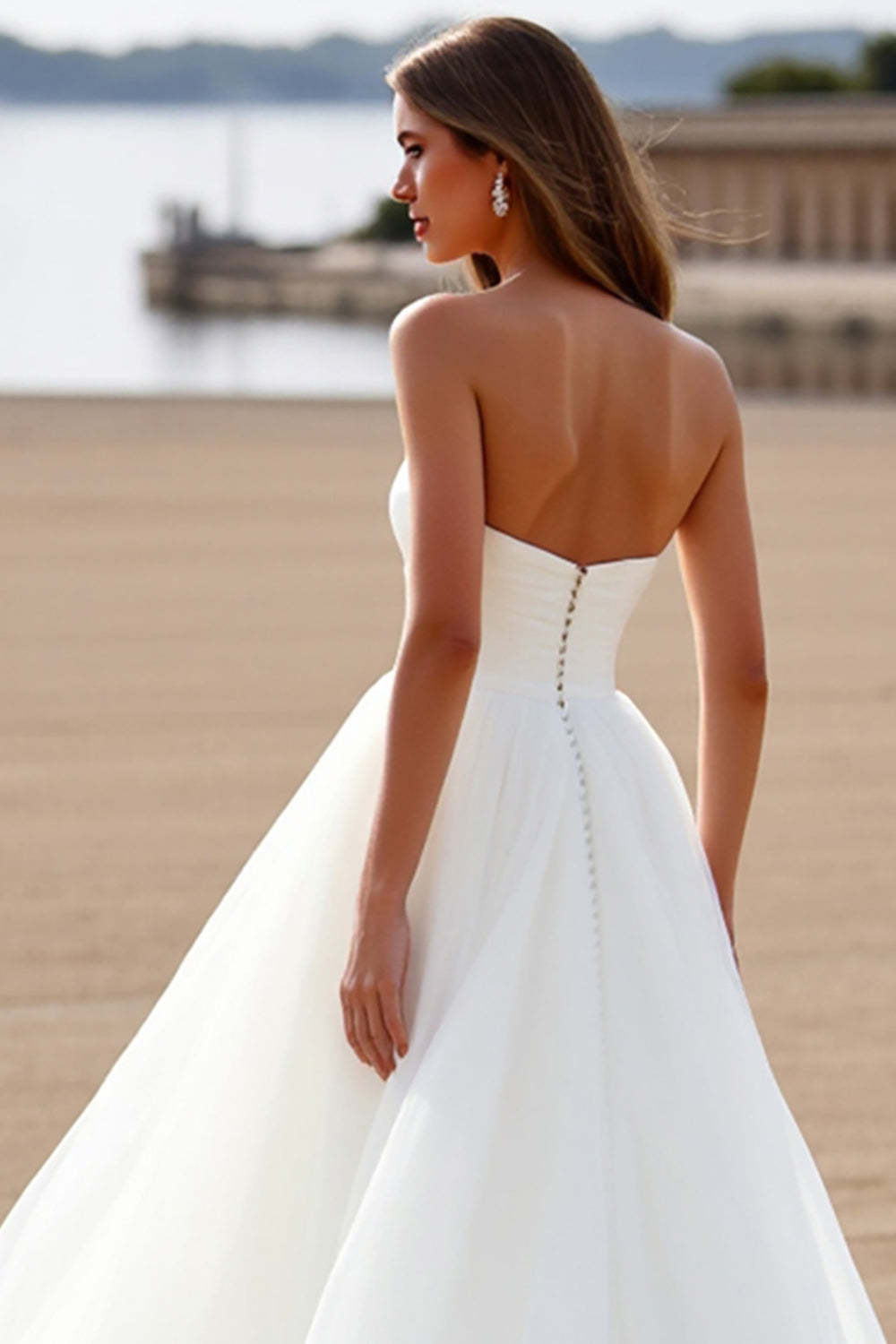 Chiffon Sweetheart White Sweep Train Wedding Dress