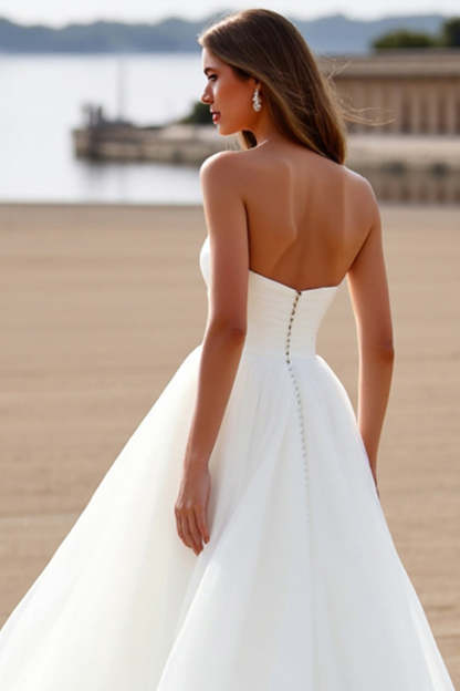 Chiffon Sweetheart White Sweep Train Wedding Dress