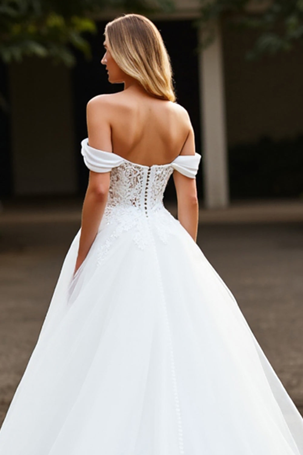 Ball Gown White Tulle Sweep Train Wedding Dress with Appliques