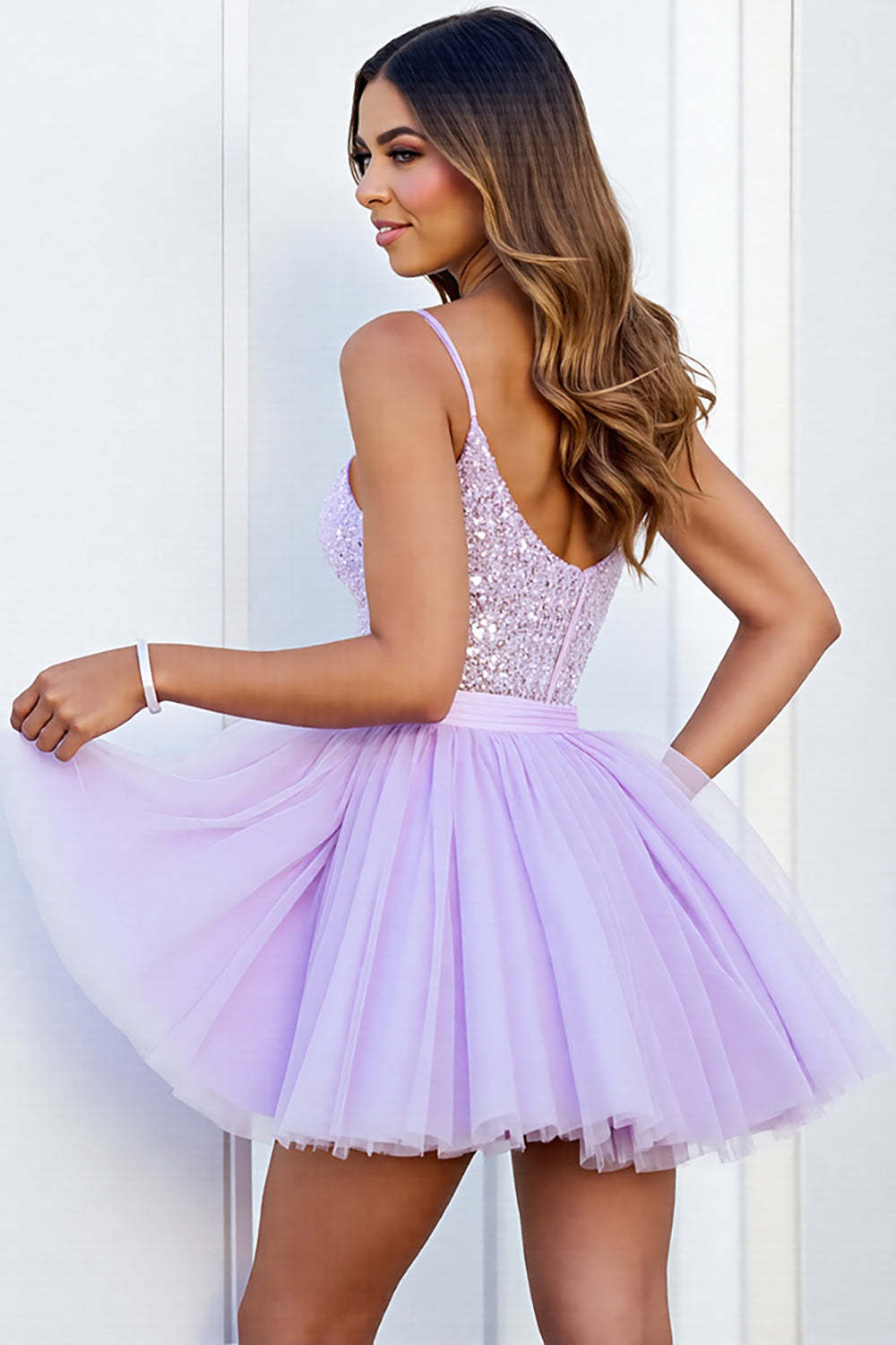 Sparkly Lilac Tulle Corset A Line Mini Homecoming Dress