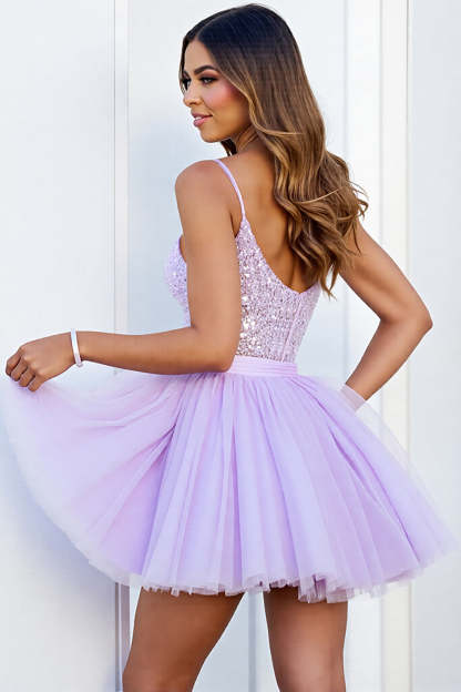 Sparkly Lilac Tulle Corset A Line Mini Homecoming Dress