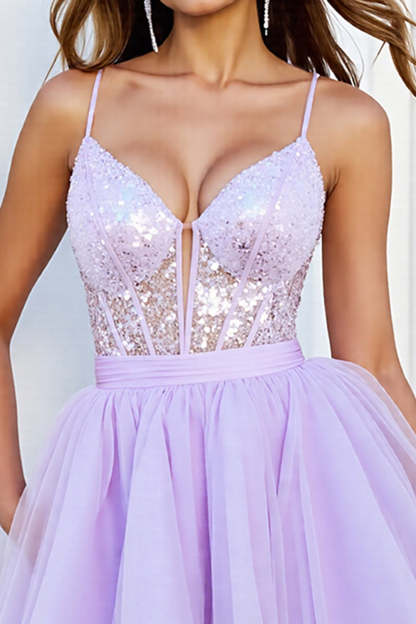 Sparkly Lilac Tulle Corset A Line Mini Homecoming Dress