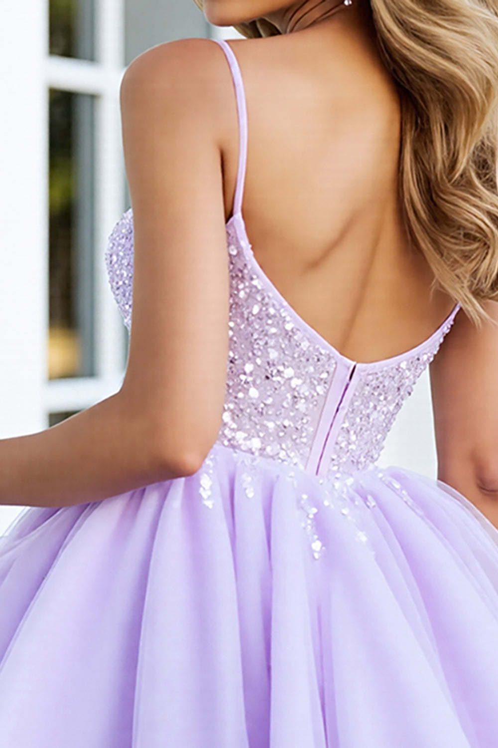 Sparkly Lilac Tulle Corset A Line Keyhole Mini Homecoming Dress