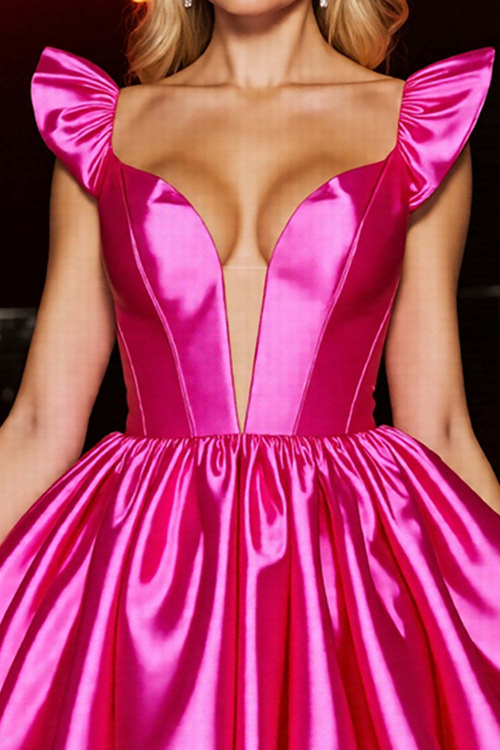 Fuchsia A Line Cap Sleeves Satin Short Corset Homecoming Dress with Bow