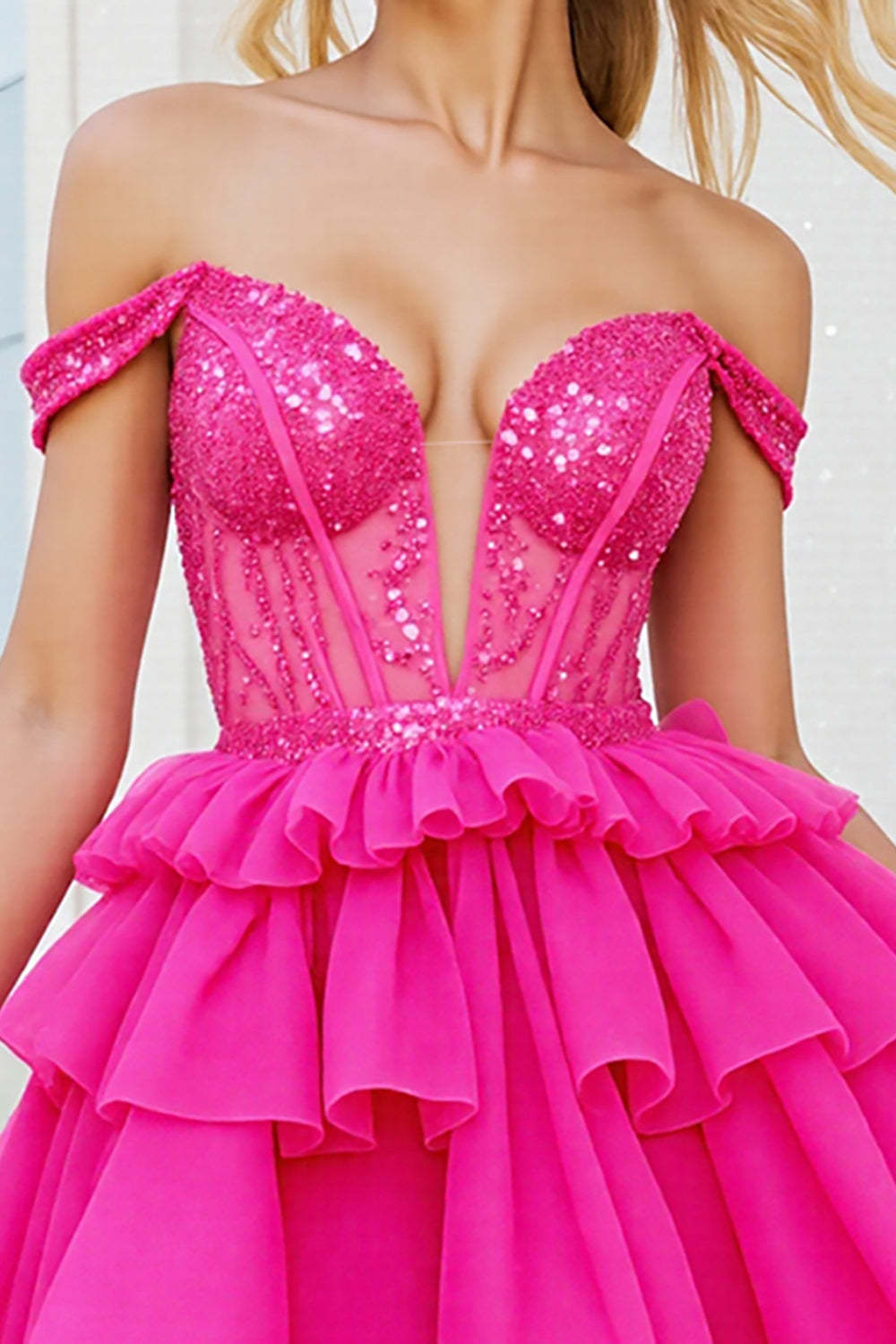 Sparkly Fuchsia Corset A Line Short Organza Homecoming Dress