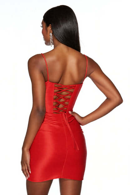 Orange Satin Spaghetti Straps Bodycon Short Homecoming Dress