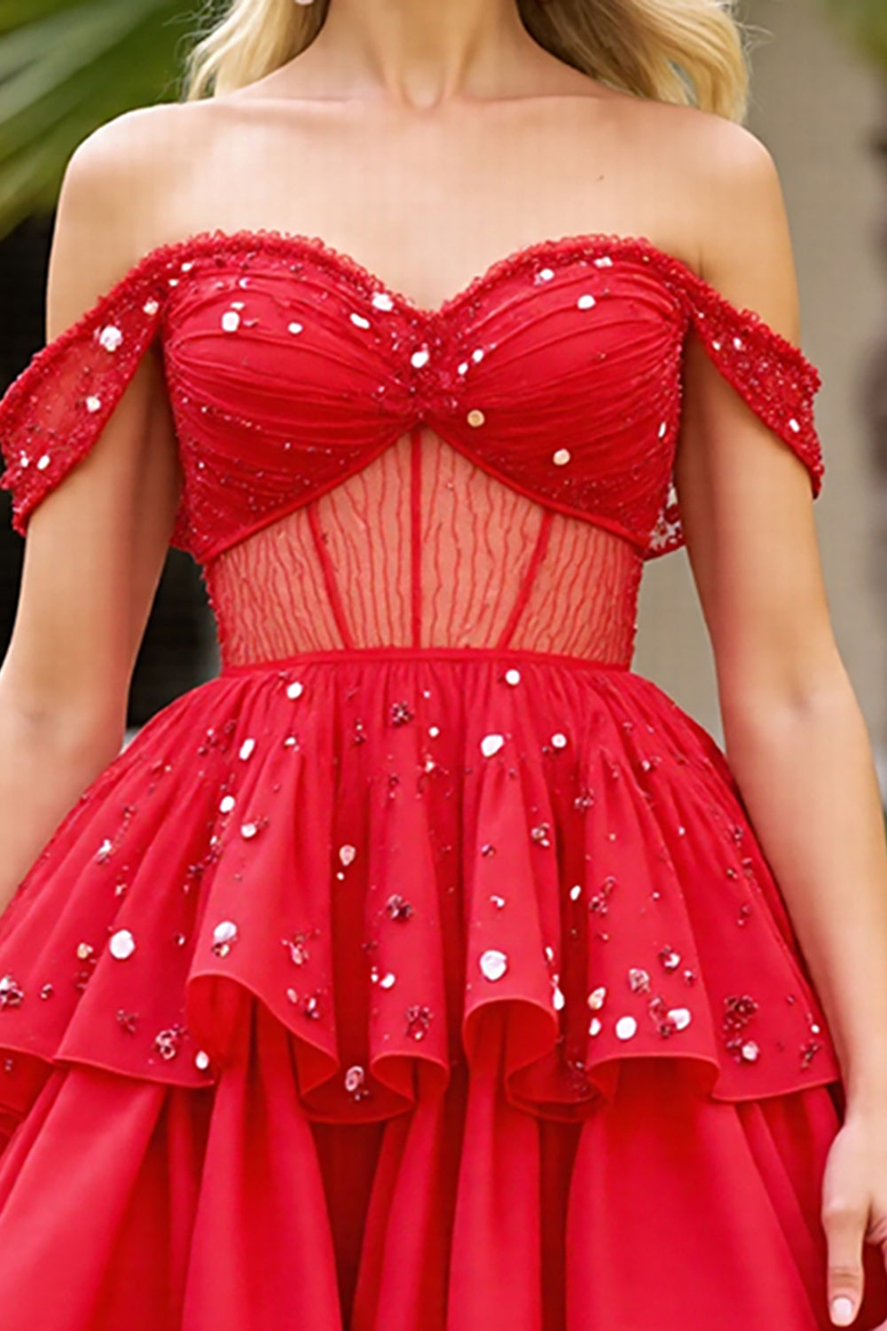 Sparkly Red A Line Off the Shoulder Corset Short Homecoming Dress