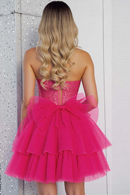 Sparkly Fuchsia A Line Corset Tulle Mini Homecoming Dress