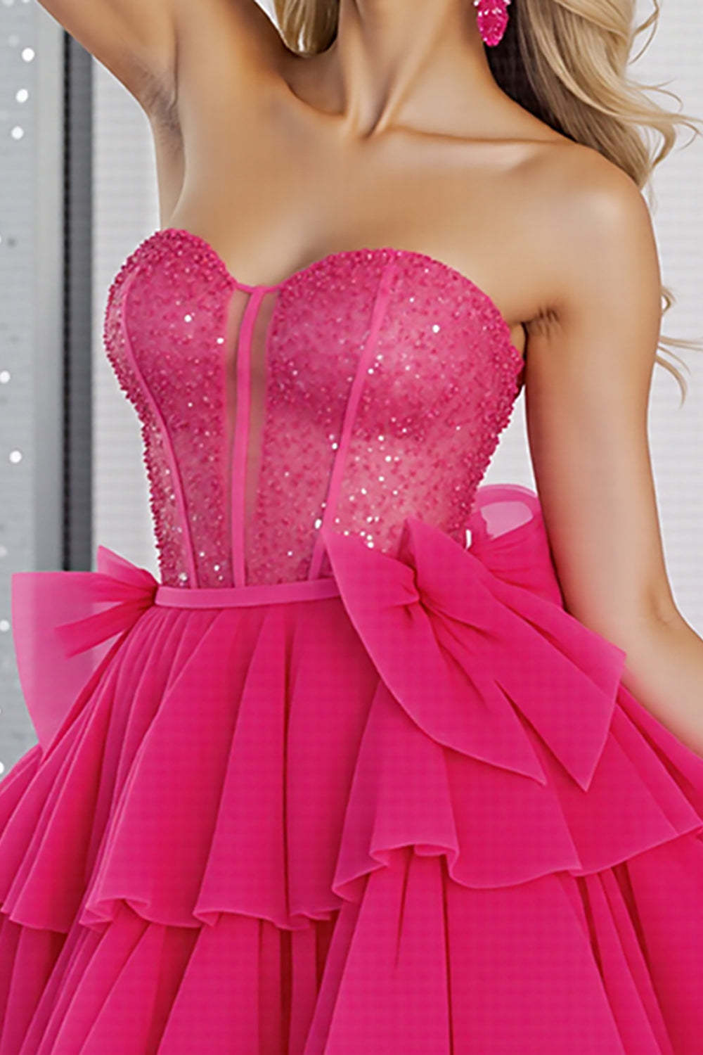 Sparkly Fuchsia A Line Corset Tulle Mini Homecoming Dress