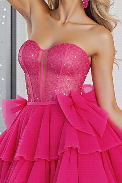 Sparkly Fuchsia A Line Corset Tulle Mini Homecoming Dress