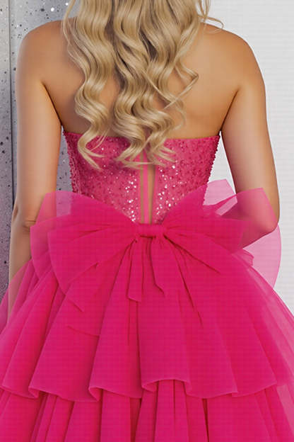Sparkly Fuchsia A Line Corset Tulle Mini Homecoming Dress