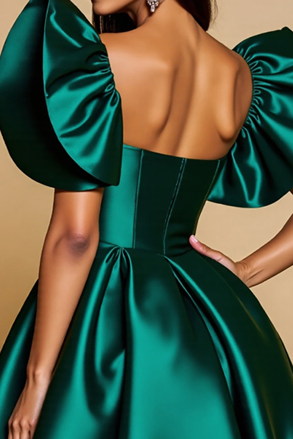 Dark Green A Line Corset Mini Satin Homecoming Dress with Ruffles