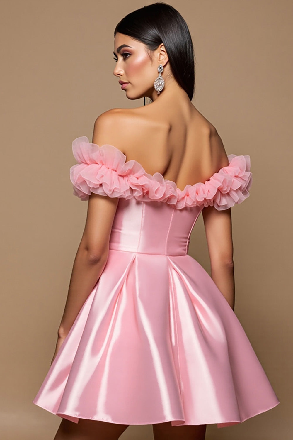 Pink A Line Satin Mini Homecoming Dress with Ruffles