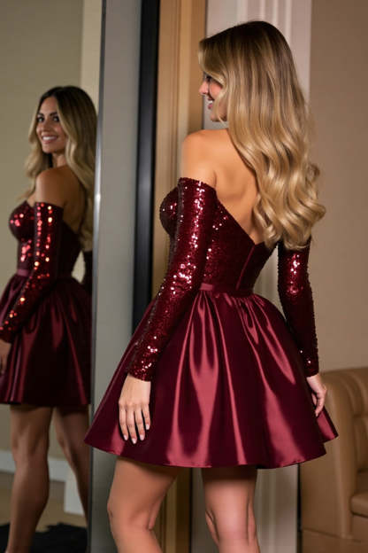 Sparkly Burgundy A Line Sequin Mini Homecoming Dress