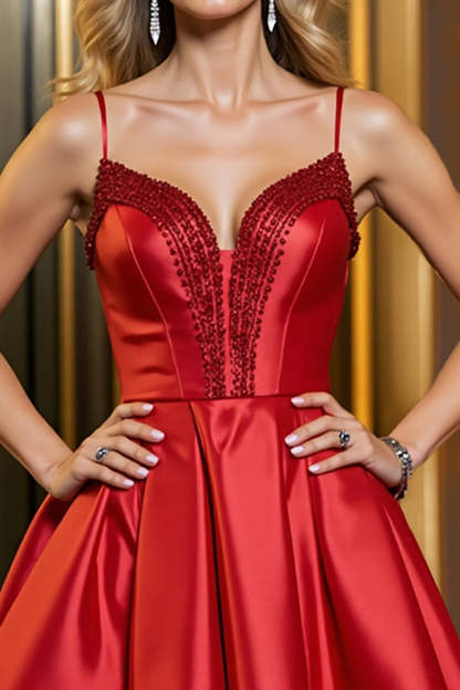 Red A Line Spaghetti Straps Corset Mini Satin Homecoming Dress