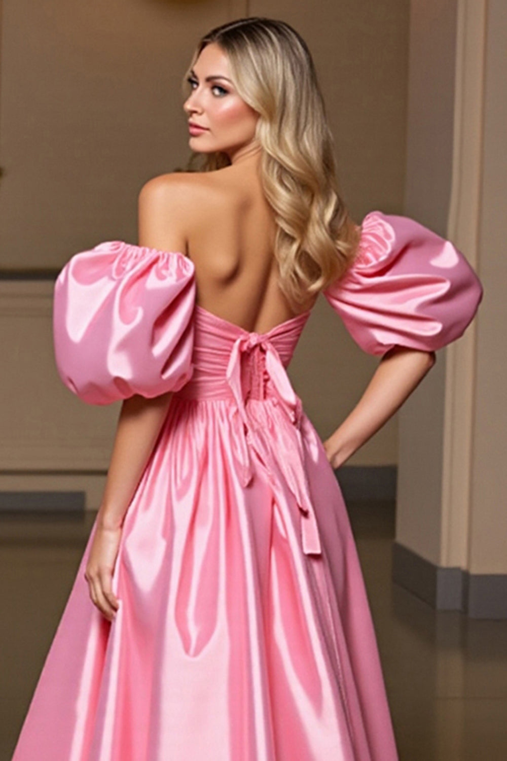 Pink Tight Satin High-Low Homecoming Dress with Cape