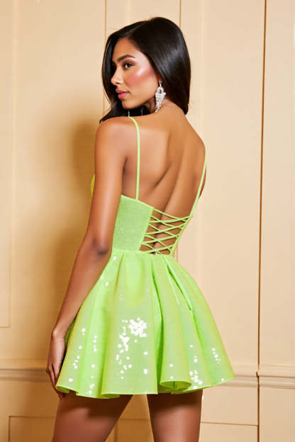 Sparkly Green Sequin  Corset A Line Mini Homecoming Dress