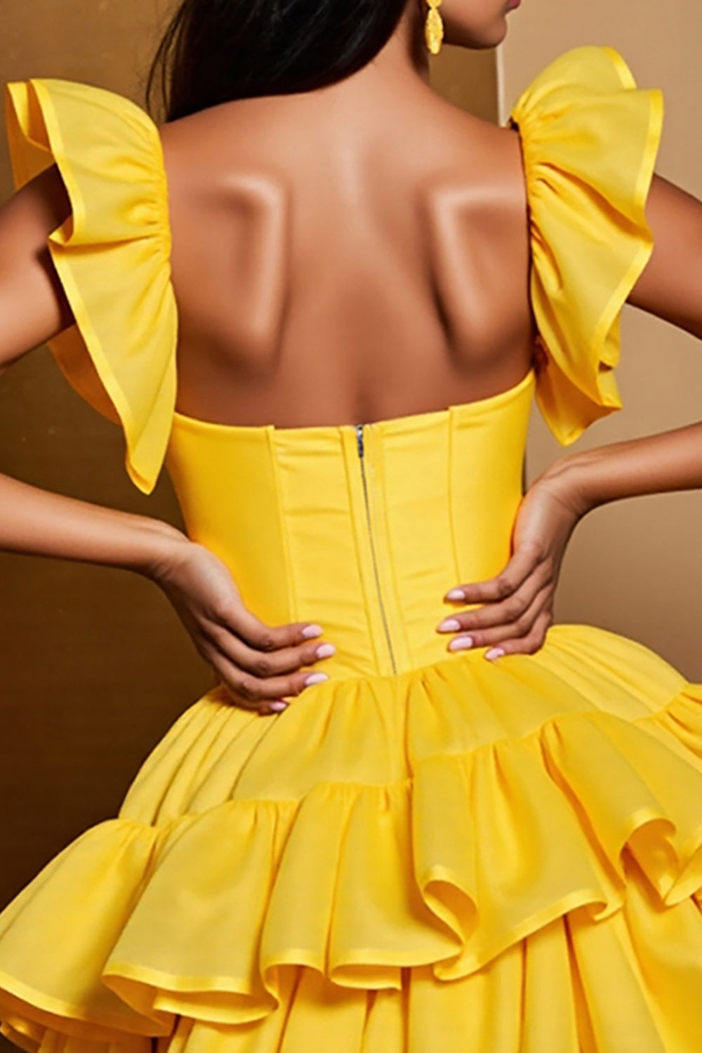 Yellow Tulle Tiered A Line Mini Homecoming Dress