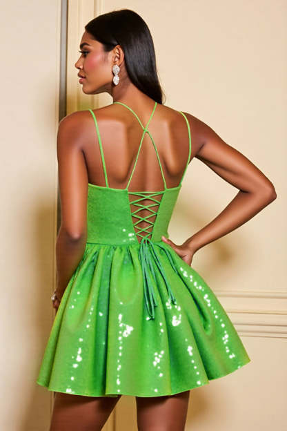 Sparkly Green Corset A Line Mini Sequin Homecoming Dress