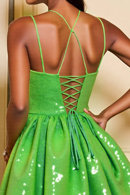 Sparkly Green Corset A Line Mini Sequin Homecoming Dress