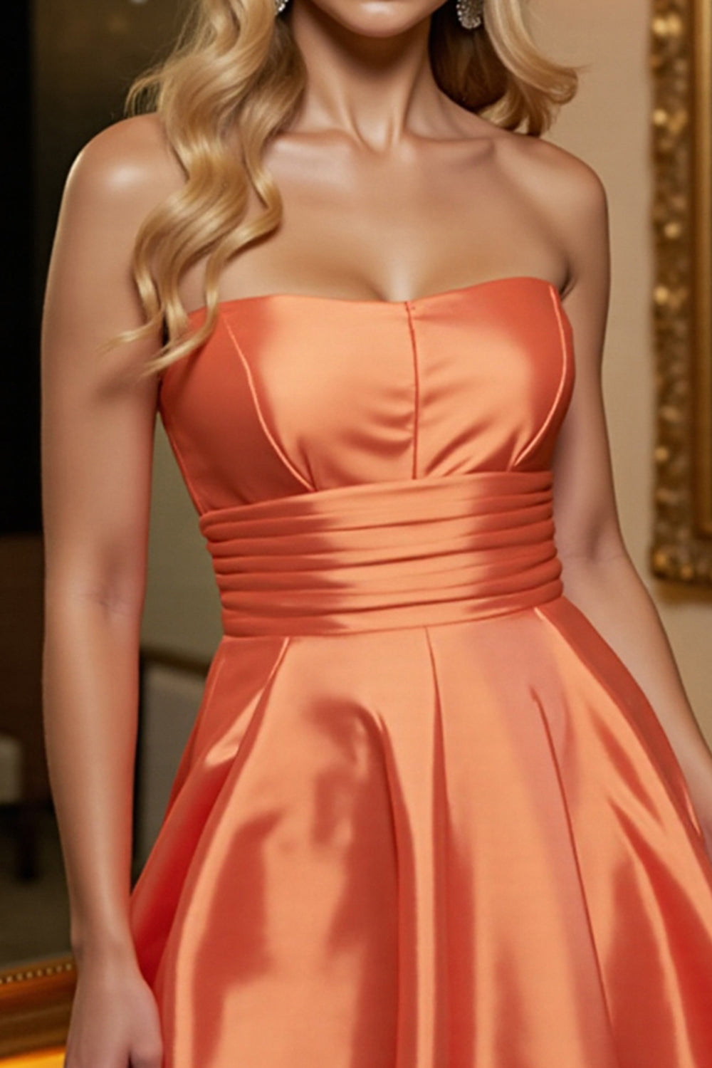Orange A Line Satin Strapless Mini Homecoming Dress