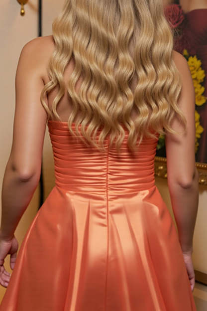 Orange A Line Satin Strapless Mini Homecoming Dress