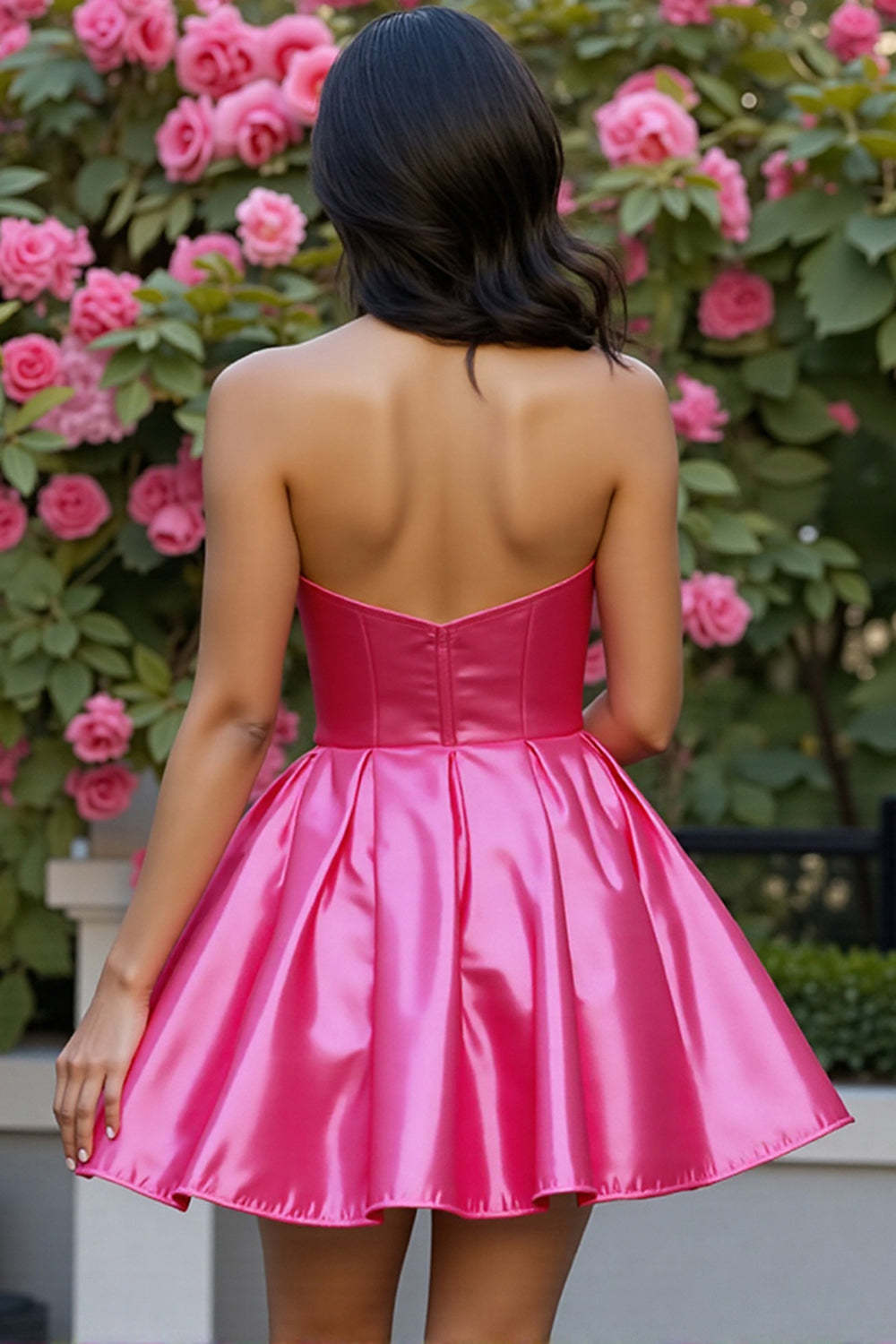 Sparkly Corset Fuchsia Satin A Line Short Homecoming Dress with Rhinestone