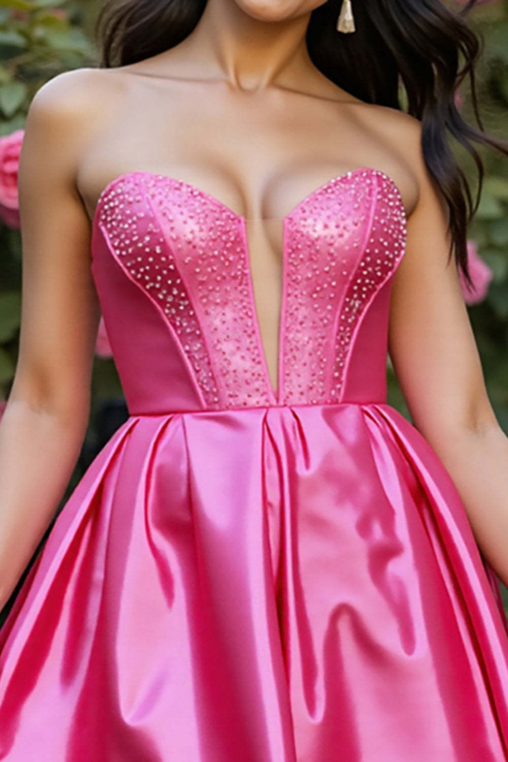 Sparkly Corset Fuchsia Satin A Line Short Homecoming Dress with Rhinestone