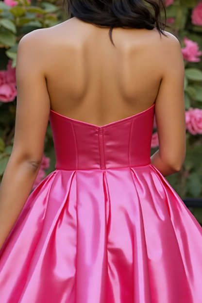 Sparkly Corset Fuchsia Satin A Line Short Homecoming Dress with Rhinestone