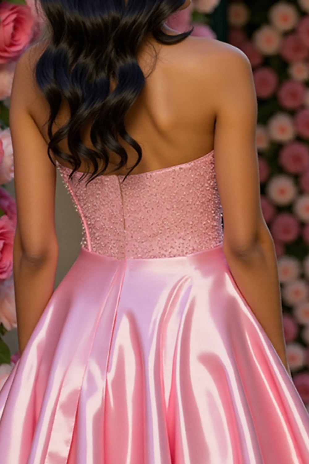Sparkly Pink A Line Satin Corset Short Homecoming Dress