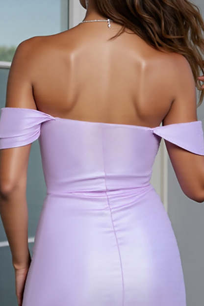 Lilac Satin Bodycon Short Homecoming Dress with Ruffles