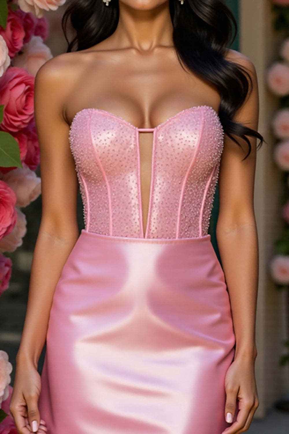 Sparkly Pink Satin Corset Short Homecoming Dress