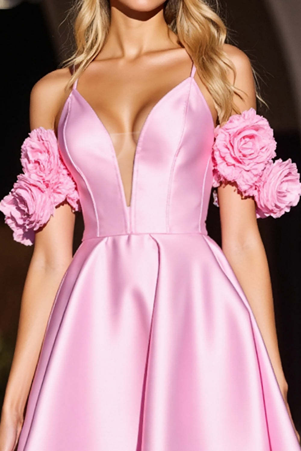 Pink 3D Flower Corset Satin Short Homecoming Dress