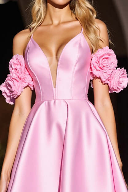 Pink 3D Flower Corset Satin Short Homecoming Dress