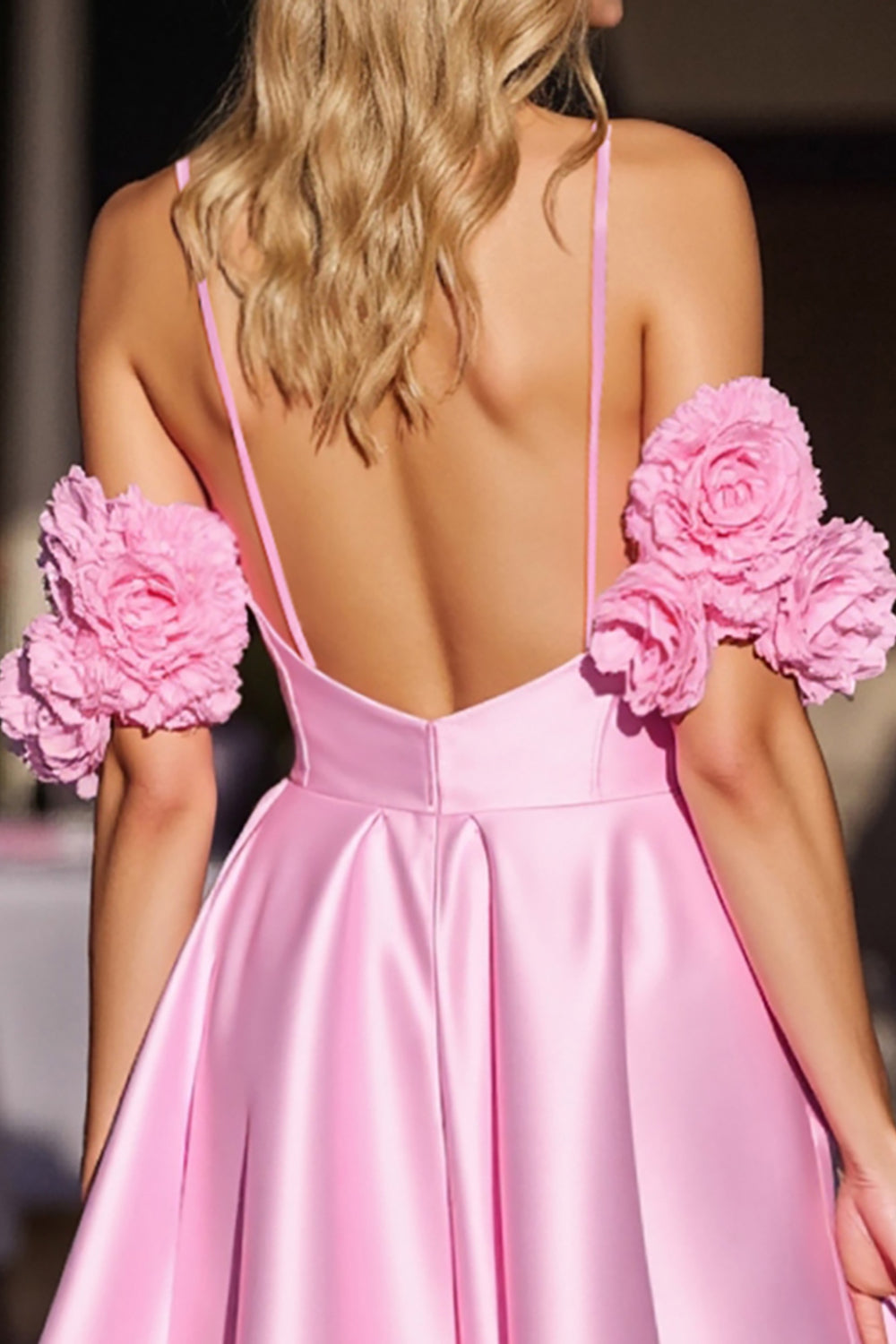 Pink 3D Flower Corset Satin Short Homecoming Dress