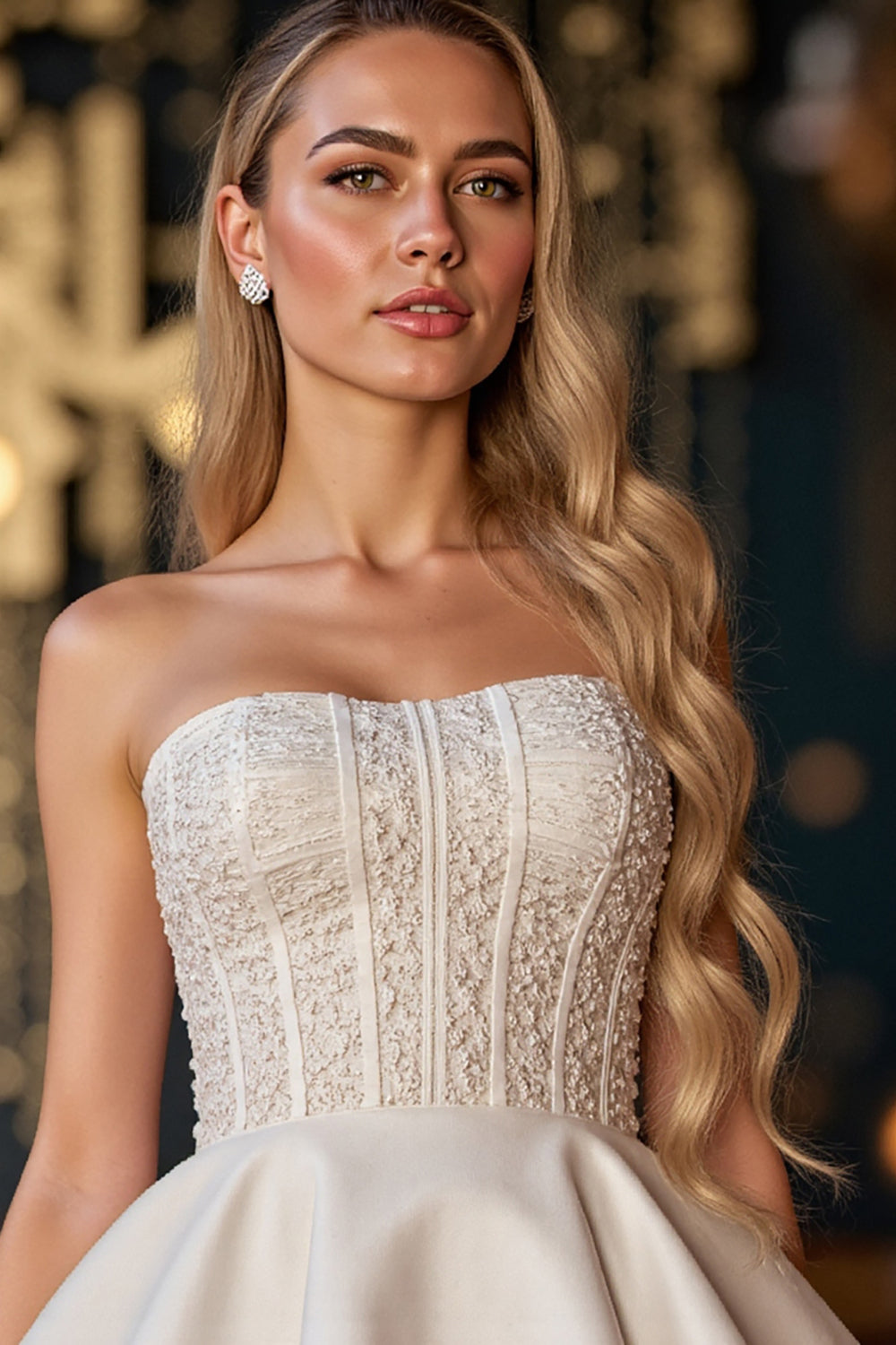 Corset Ivory Satin A Line Short Homecoming Dress with Appliques