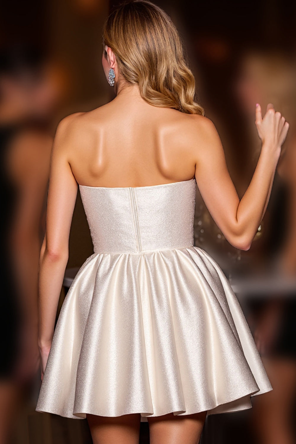 Satin Ivory Corset Strapless A Line Short Homecoming Dress