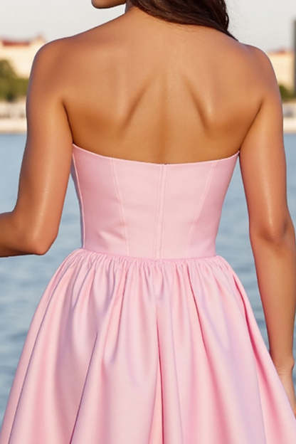 Satin A Line Corset Pink Strapless Short Homecoming Dress