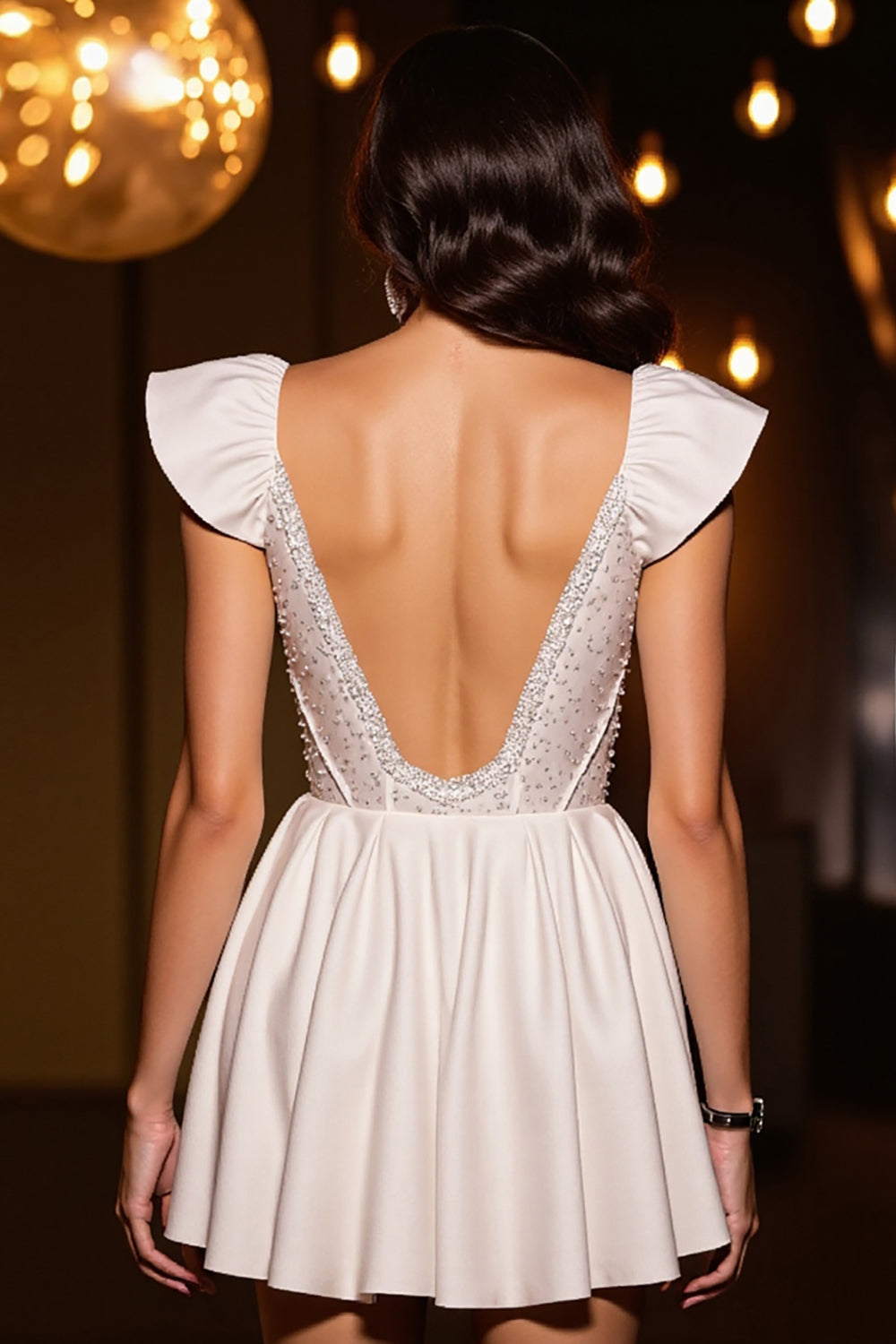 Sparkly Ivory Corset Satin A Line Short Homecoming Dress