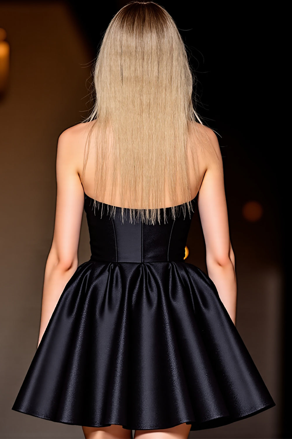 Black Satin A Line Halter Backless Short Homecoming Dress