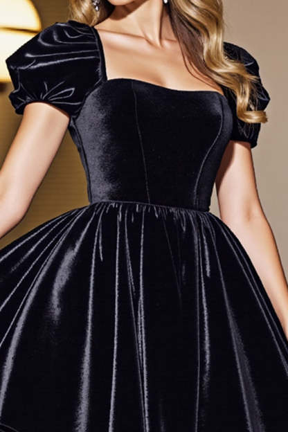 Black A Line Velvet Short Homecoming Dress with Sleeves