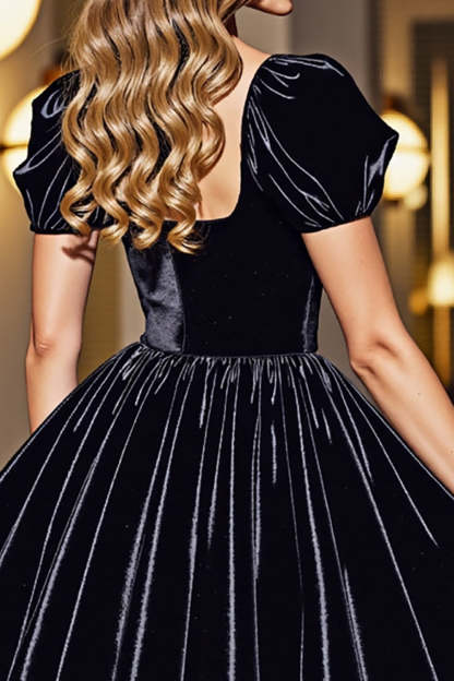 Black A Line Velvet Short Homecoming Dress with Sleeves