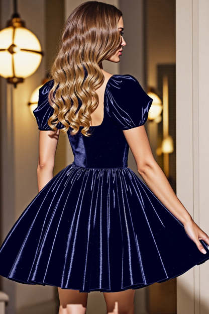 Black A Line Velvet Short Homecoming Dress with Sleeves