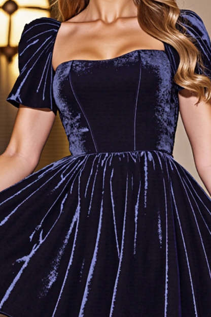 Black A Line Velvet Short Homecoming Dress with Sleeves