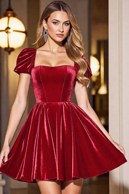 Black A Line Velvet Short Homecoming Dress with Sleeves