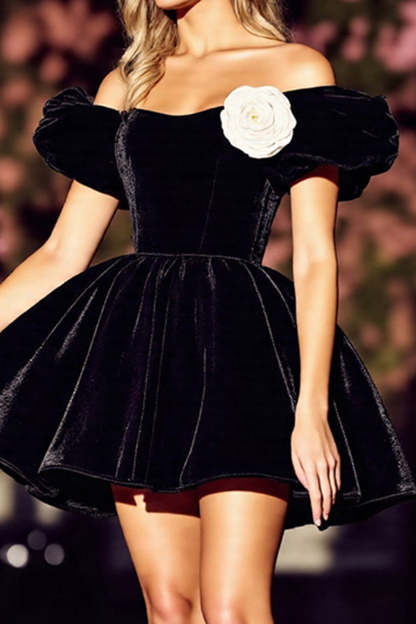 Black A Line Velvet Off the Shoulder Short Homecoming Dress