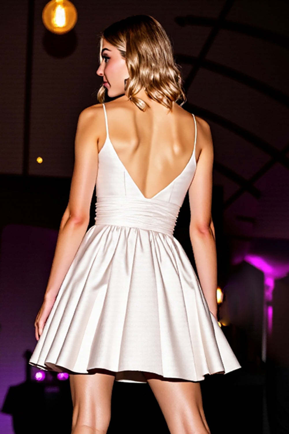 A Line White Spaghetti Straps Satin Short Homecoming Dress