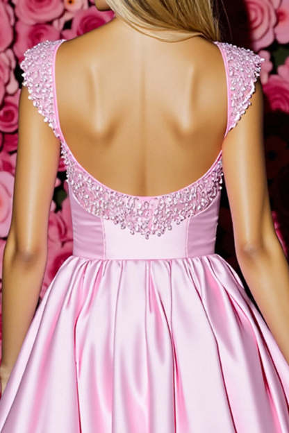 Sparkly Pink Corset Satin A Line Short Homecoming Dress with Bow