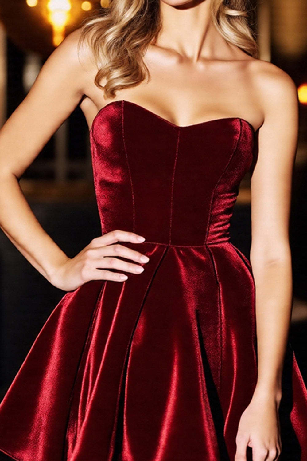 Strapless Burgundy Corset Velvet A Line Short Homecoming Dress